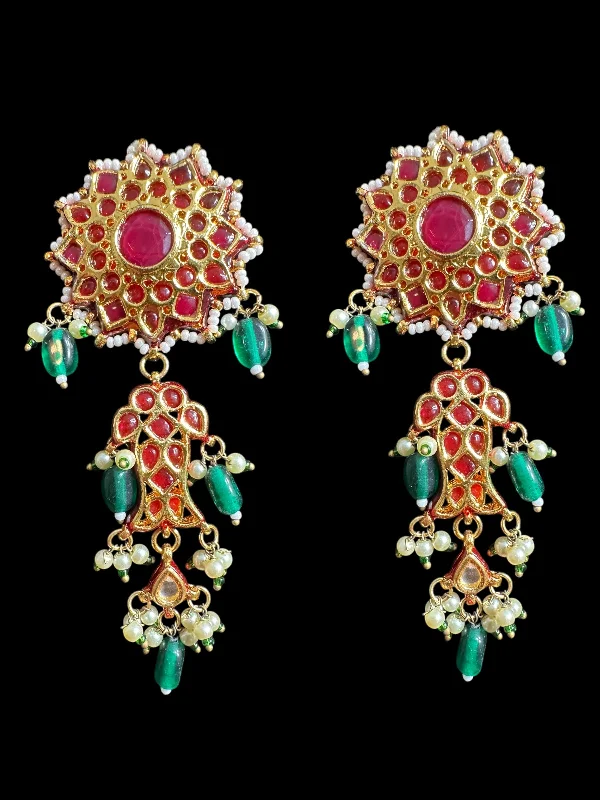 birthday gift earrings for women-Maya Kundan earrings  -Red Green ( READY TO SHIP )