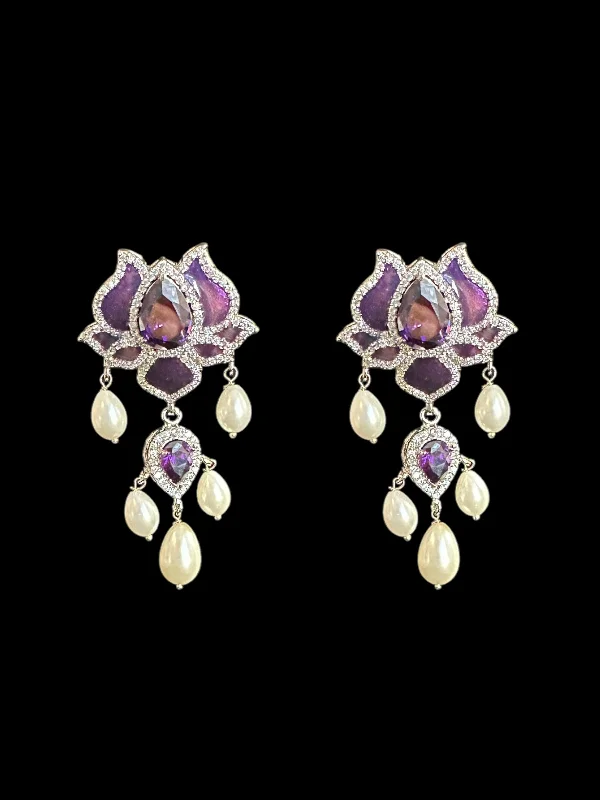 animal-shaped earrings for women-ET573 Maria lotus dangler earrings in purple / amethsyt cz  ( READY TO SHIP )