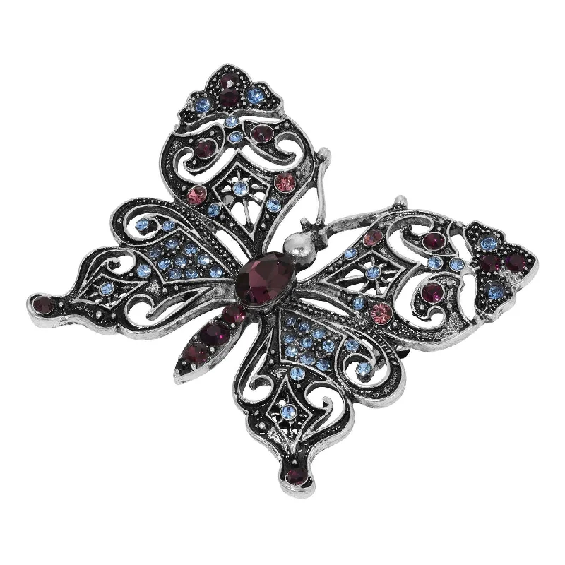 glamorous brooches for women-Regency Antiqued Butterfly Multi Color Crystals Brooch