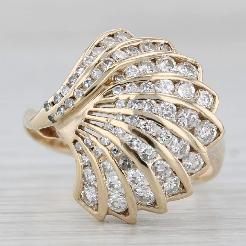 bridal engagement rings for women-0.98ctw Diamond Fan Ring 14k Yellow Gold Size 8.5 Cocktail