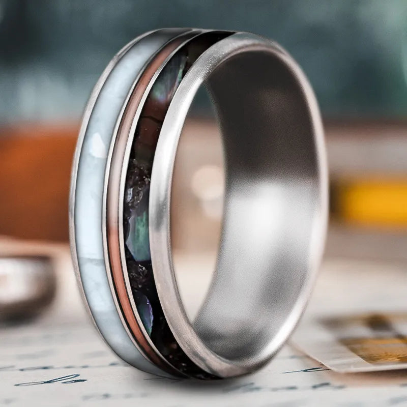 titanium rings for women-Custom Design - 3-Inlay Metal Center Ring uibIRLs36ieUUxxZApC1tmic