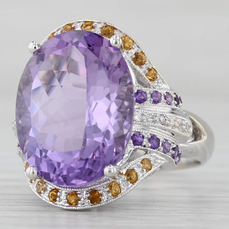 simple wedding engagement rings for women-14ctw Oval Amethyst Citrine Diamond Cocktail Ring 14k White Gold Size 9