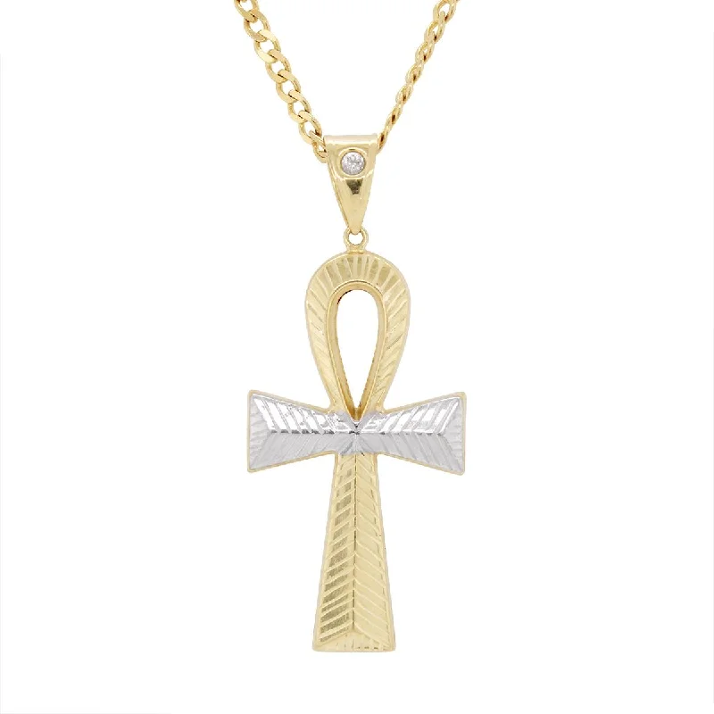 layered crystal necklaces for women-TWO-TONE GOLD ANKH CHARM PENDANT