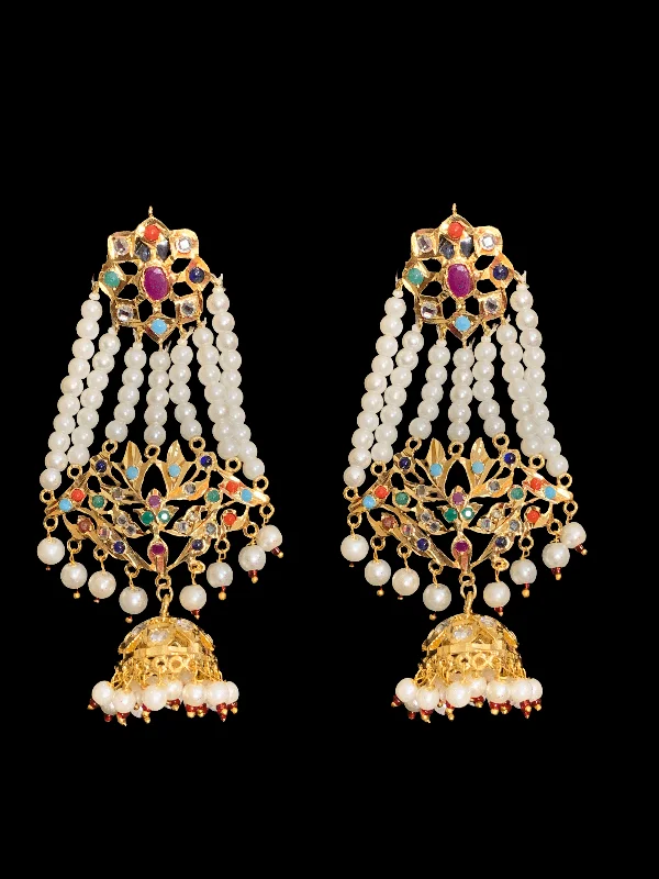 thin hoop earrings for women-DER28 Inara jhoomar earrings in navratan (READY TO SHIP)   )