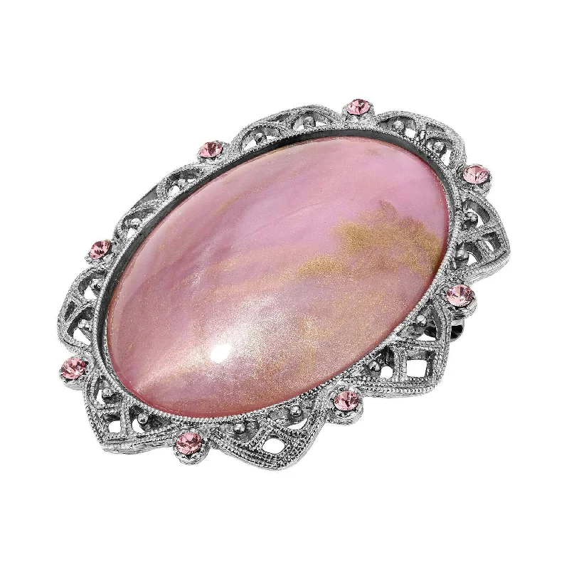 luxury brooch sets for women-1928 Jewelry Roseate Paradise Light Rose Pink Crystal Oval Pink Stone Brooch