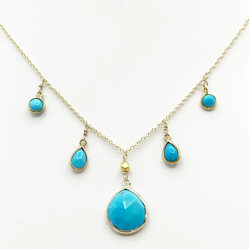 simple necklaces for women-Turquoise Cascading from a Golden Chain