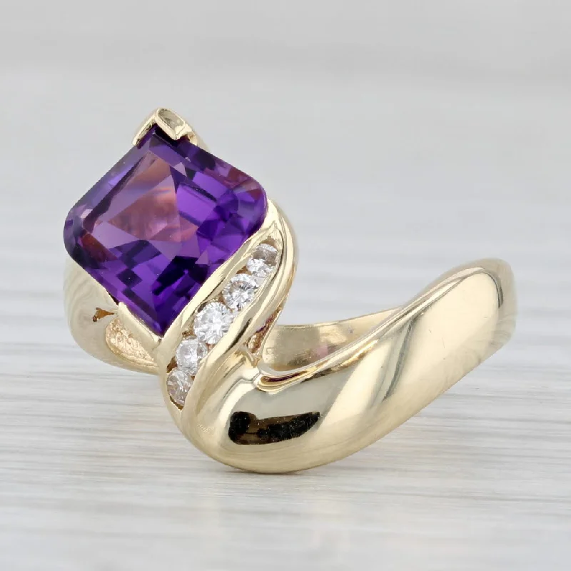 rose gold engagement rings for women-3.09ctw Amethyst Diamond Bypass Ring 14k Yellow Gold Size 5