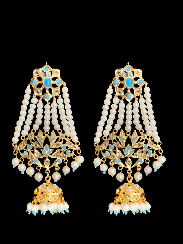 hoop earrings with stones for women-DER27 Inara jhoomar earrings in feroza  (SHIPS IN 4 WEEKS  )