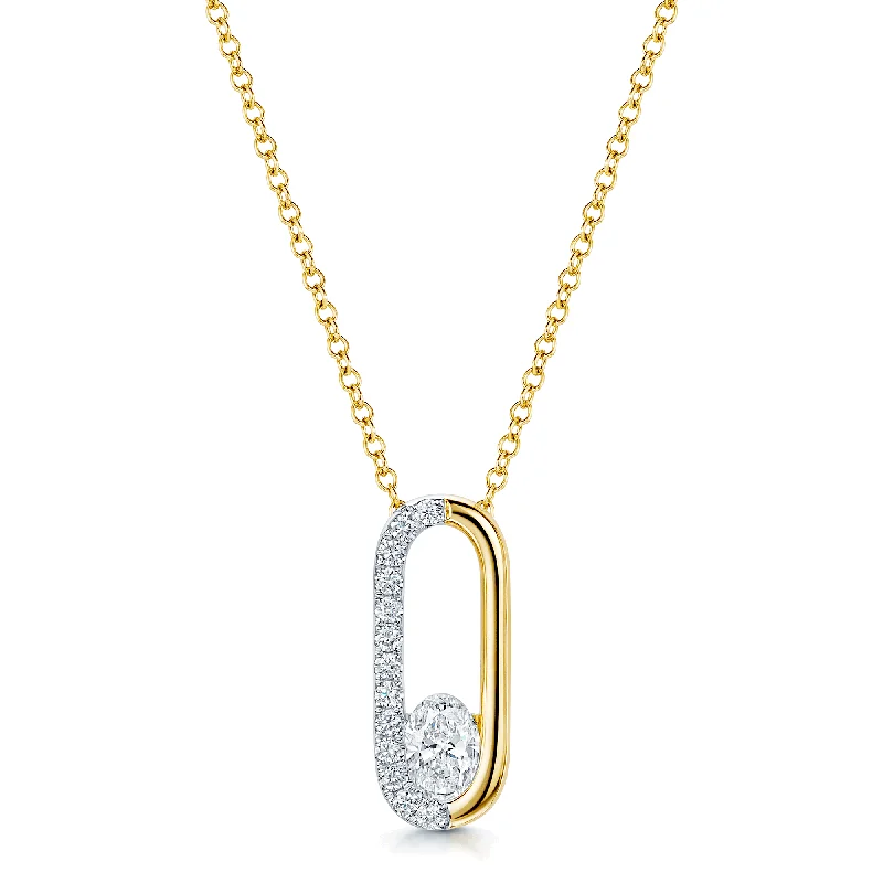 emerald necklaces for women-Verve Collection 18ct Yellow And White Gold GIA Certificated Oval Cut Diamond Loop Pendant