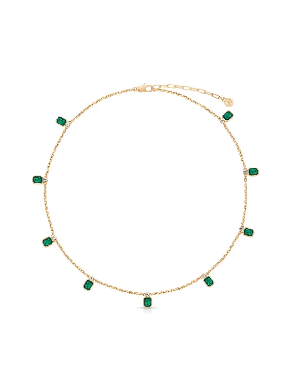 double chain necklaces for women-Emerald Deco Charm Necklace