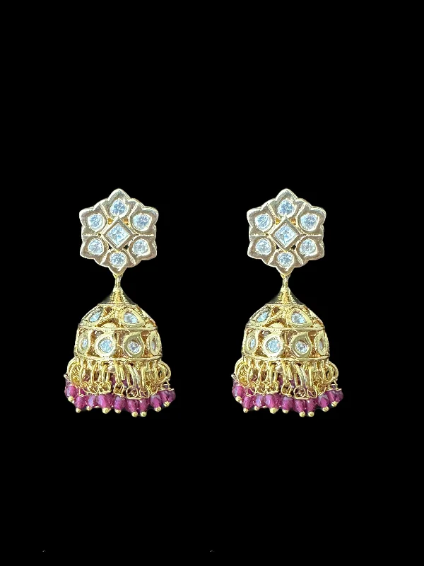 dangling gemstone earrings for women-DER597 Polki jhumka earrings - ruby ( READY TO SHIP )