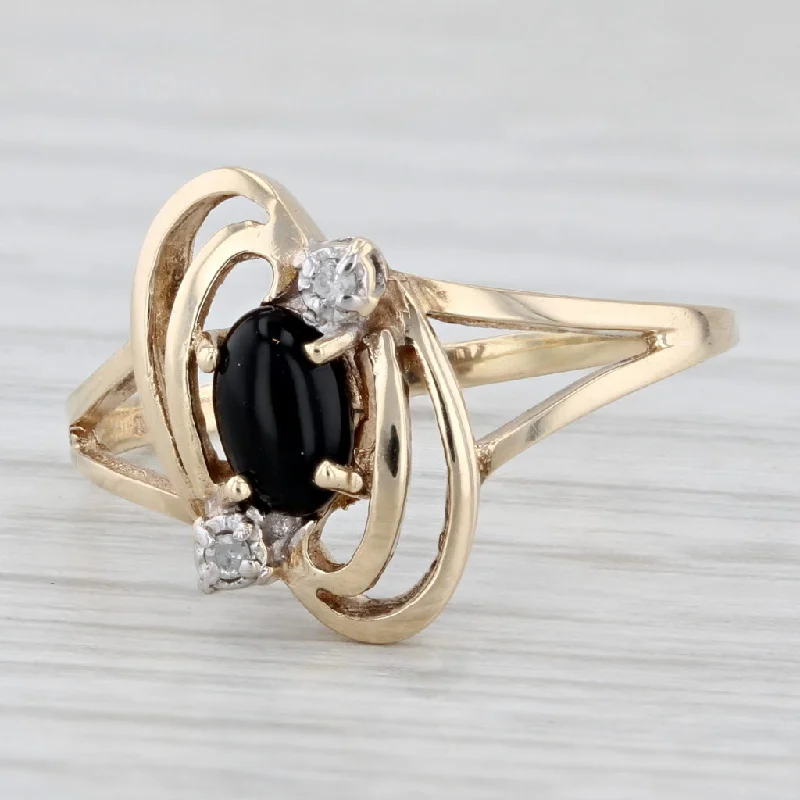 black diamond engagement rings for women-Oval Cabochon Onyx Ring 10k Yellow Gold Size 7.75 Diamond Accents