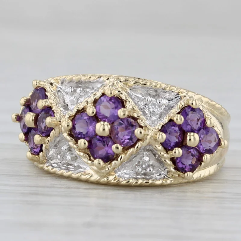 couples engagement rings for women-1.20ctw Amethyst Diamond Cluster Ring 10k Yellow Gold Size 7.75