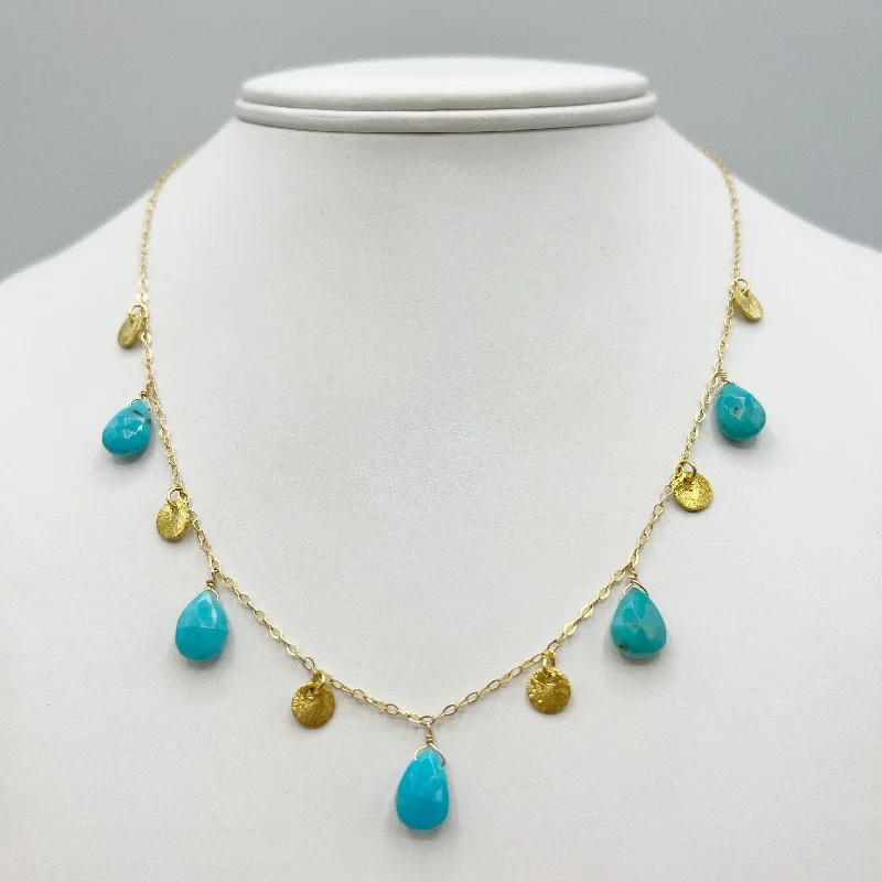 heart-shaped necklaces for women-Turquoise Drops and Golden Discs