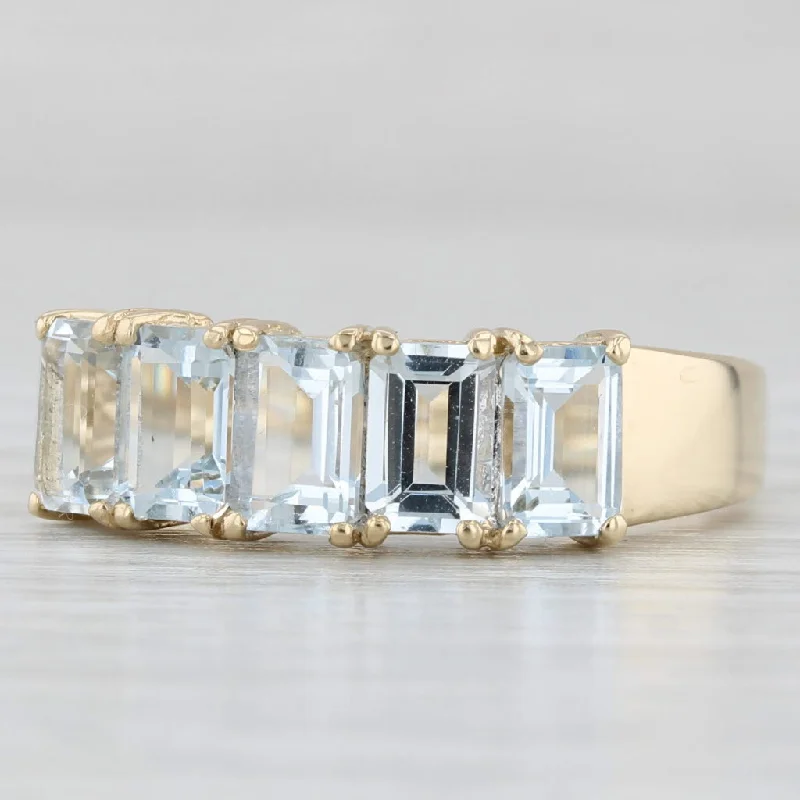 affordable wedding engagement rings for women-2.50ctw Aquamarine Ring 14k Yellow Gold Size 10.25 Emerald Cut 5-Stone