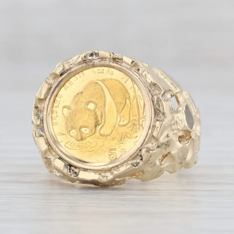 gold engagement rings for women-1987 Authentic Chinese Panda Coin Ring 14k 24k Yellow Gold Sz 6.75 5 Yuan 1/20oz