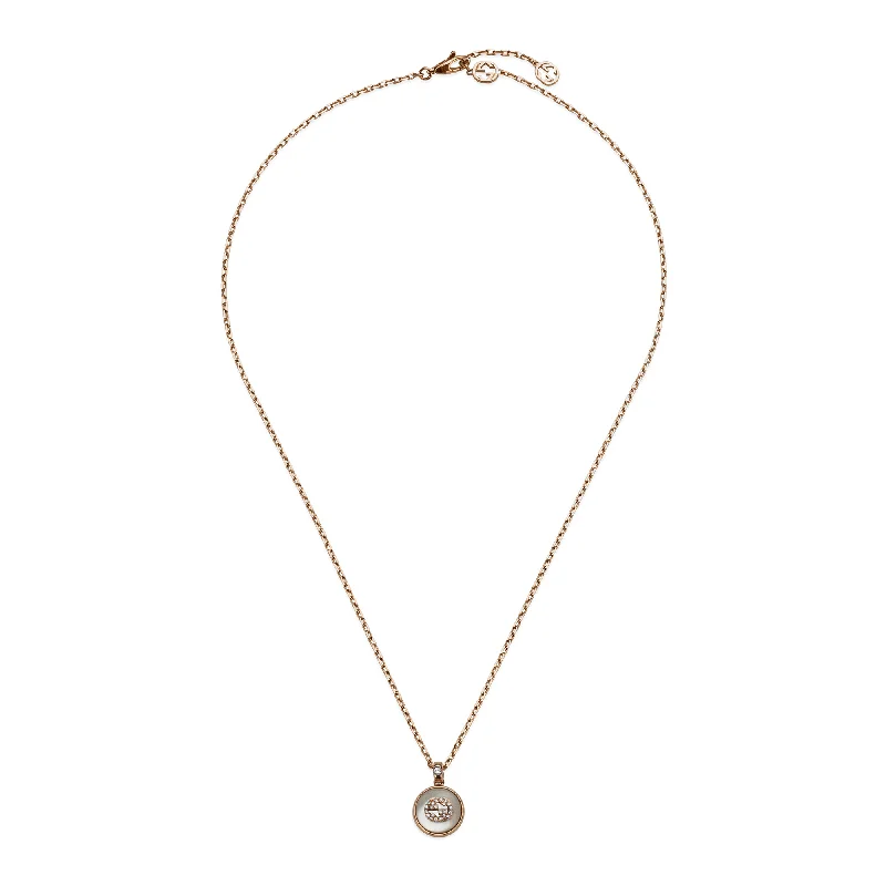 long pendant necklaces for women-Gucci Interlocking 18ct Rose Gold Mother Of Pearl And Diamond Pendant