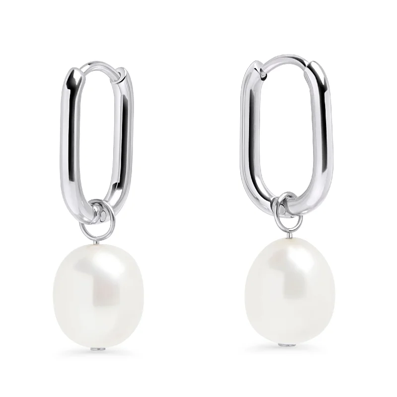 dangle earrings for women-Opal Pearl Huggie Earrings