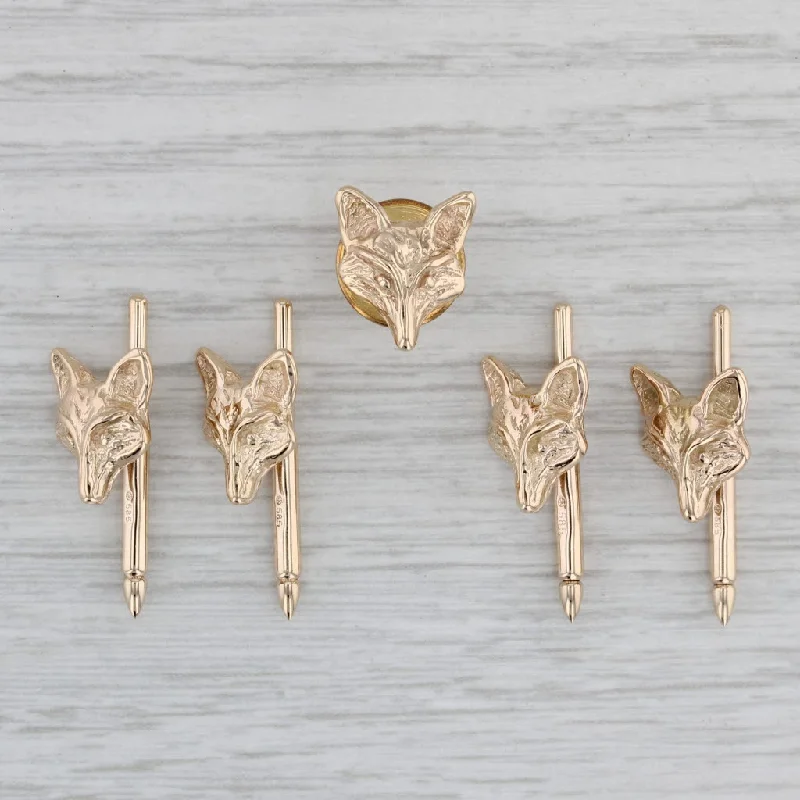 vintage-style engagement rings for women-Fox Shirt Studs Tie Tac Pin 14k Yellow Gold Men's Suit Accessories