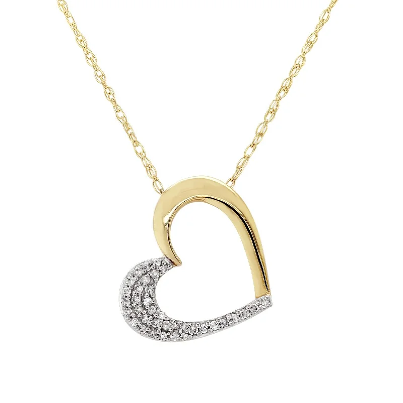 diamond pendant necklaces for women-TWO-TONE STERLING SILVER HEART PENDANT WITH DIAMONDS, .10 CT TW