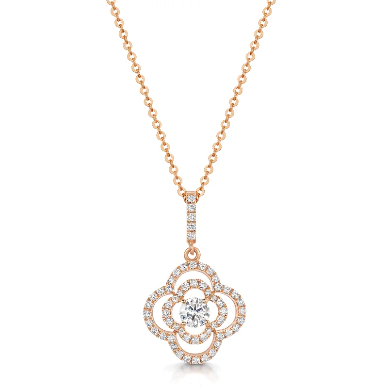 gemstone necklaces for women-18ct Rose Gold Round Brilliant Cut Diamond Open Flower Pendant