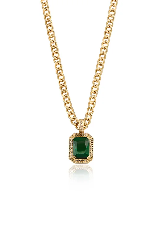 love necklaces for women-Emerald Stone Pendant Link Necklace