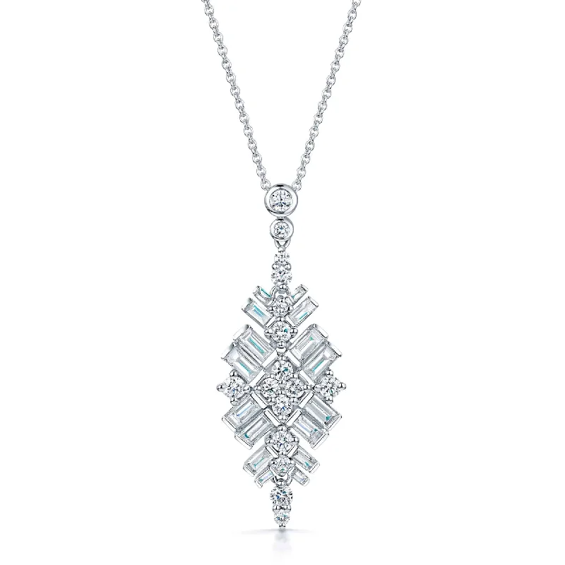 pearl necklaces for women-18ct White Gold Baguette And Round Brilliant Cut Diamond Vintage Pendant