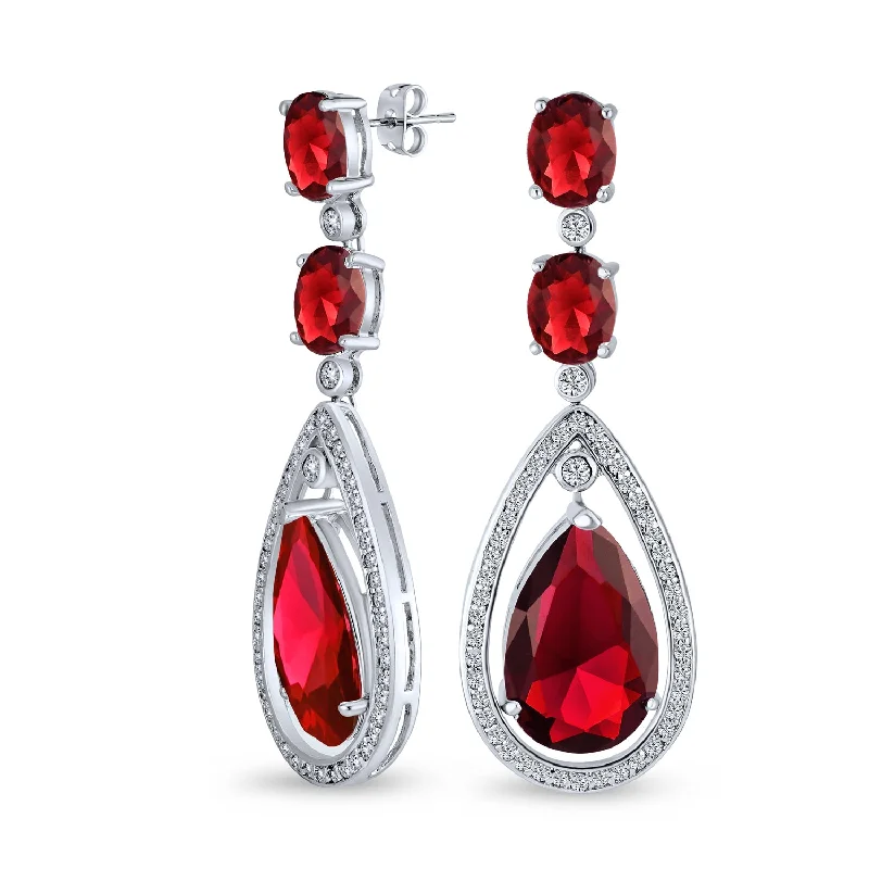 heart diamond earrings for women-15CT Art Deco Wedding Gemstone CZ Halo Dangle Chandelier Earrings Silver Plated