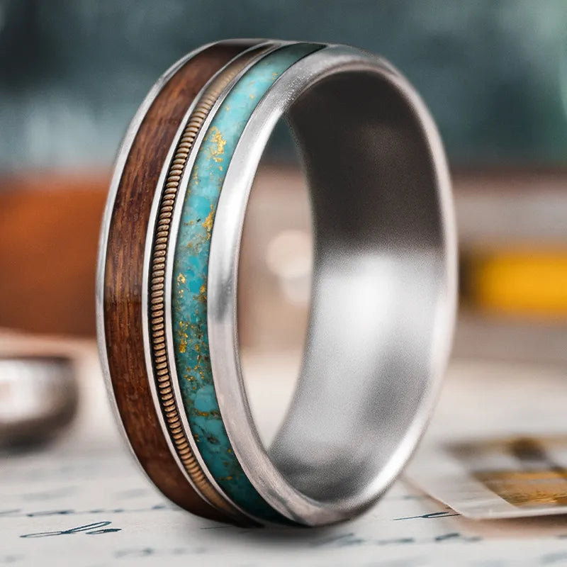 matching rings for women and men-Custom Design - 3-Inlay Metal Center Ring m5KEOmFi3nK7Qp6nsj84dU-y