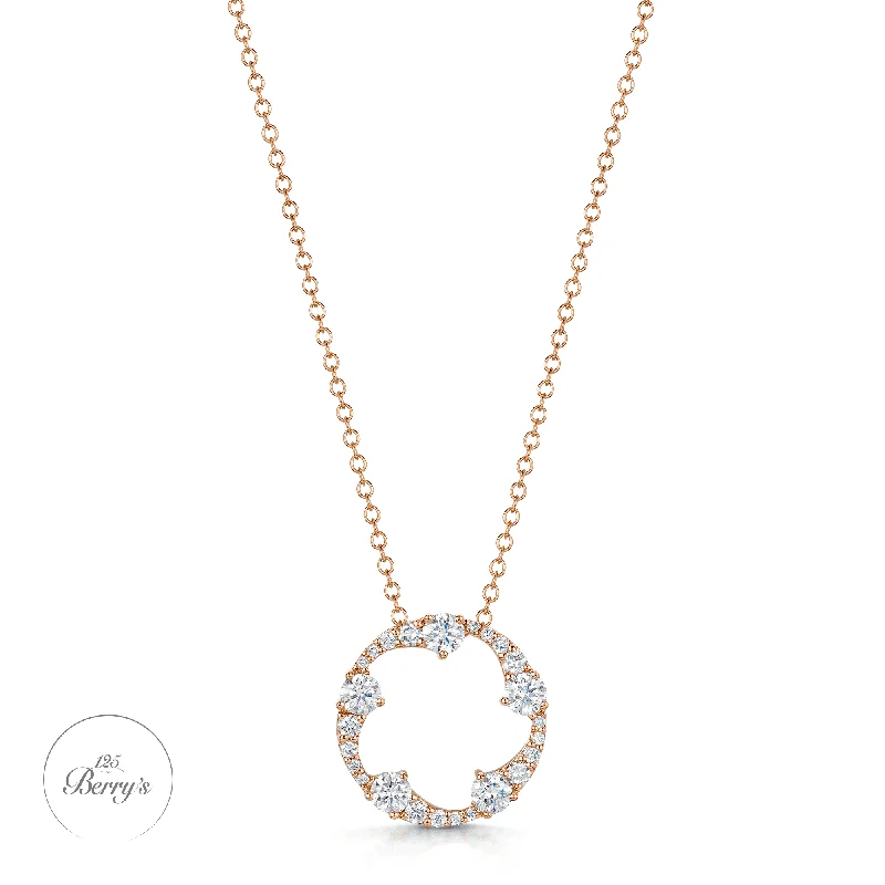 geometric pendant necklaces for women-OPEIA Collection 18ct Rose Gold Diamond Fancy Circle Pendant With Chain