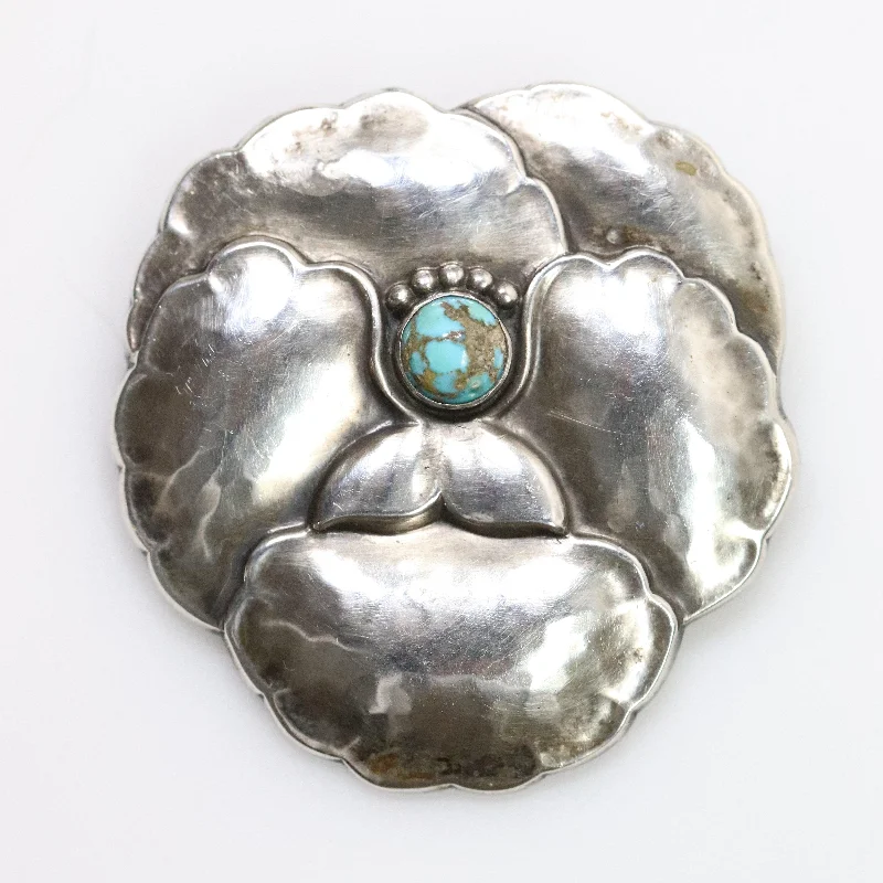 intricate brooches for women-Vintage Georg Jensen Jewelry | Art Nouveau Pansy with Turquoise Brooch 113