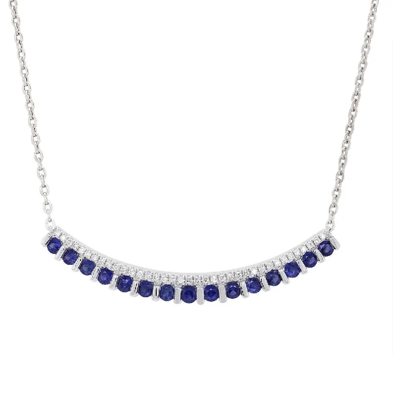 statement piece necklaces for women-MODERN WHITE GOLD PENDANT WITH SAPPHIRES AND DIAMONDS, .17 CT TW