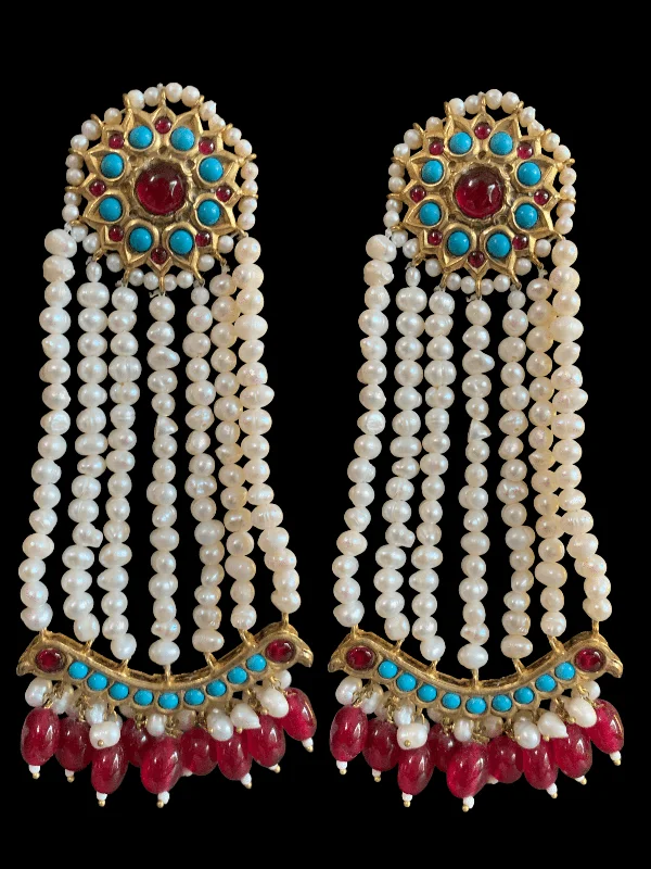 yellow gold earrings for women-DER213 Ruby feroza gold plated jhoomar earrings , Indian jewellery