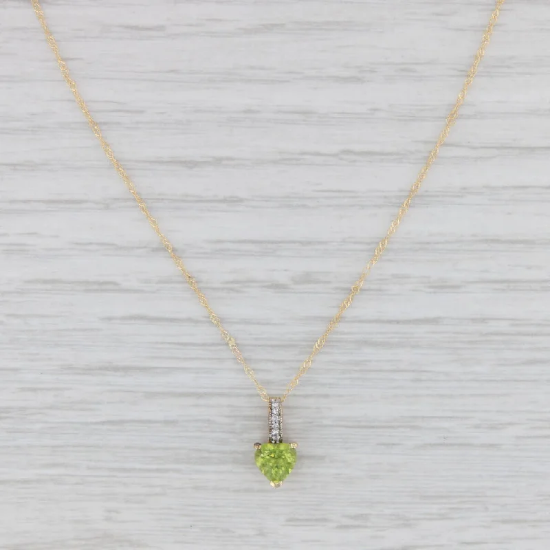 custom engagement rings for women-1ct Peridot Heart Pendant 10k Yellow Gold Diamond Accents 16.5" Singapore Chain