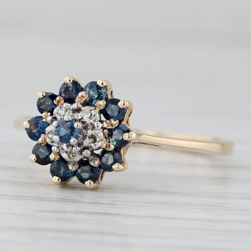 affordable engagement rings with diamonds for women-0.46ctw Blue Sapphire Diamond Flower Cluster Ring 10k Yellow Gold Size 6.25