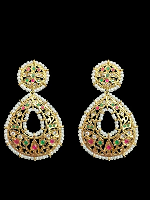 yellow gold earrings for women-DER637 Ruby emerald  chandbali earrings ( READY TO SHIP )