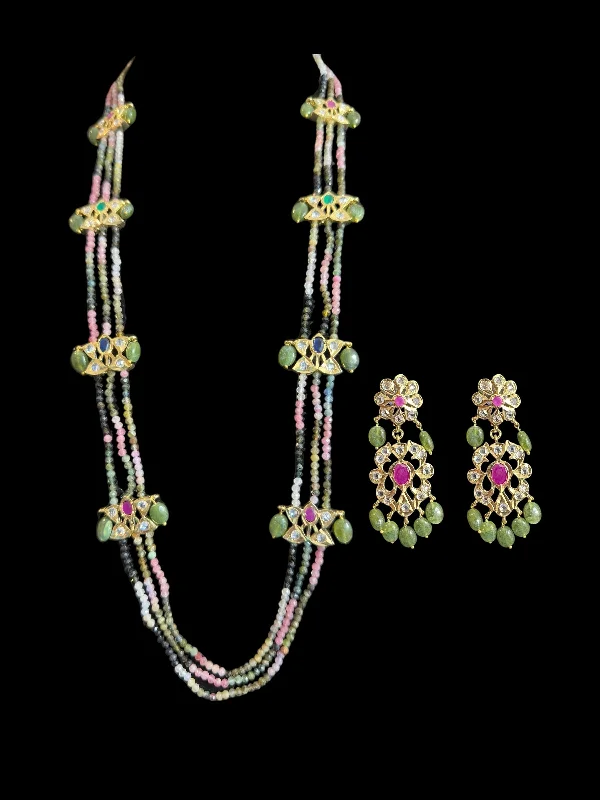 thick hoop earrings for women-DLN102 Tourmaline beads Rani haar with earrings ( READY TO SHIP )