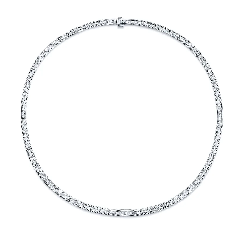 pendant necklaces for women-18ct White Gold Baguette Cut Diamond Channel Set Collarette