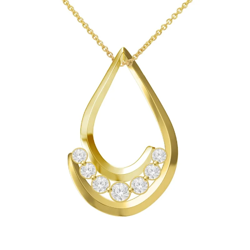 unique necklaces for women-MODERN YELLOW GOLD AND DIAMOND TEAR DROP PENDANT, .64 CT TW