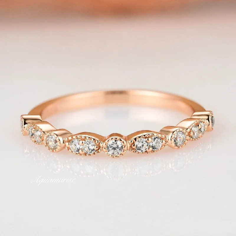 wedding band rings for women-Luxe Simulated Diamond Band - 14K Rose Gold Vermeil