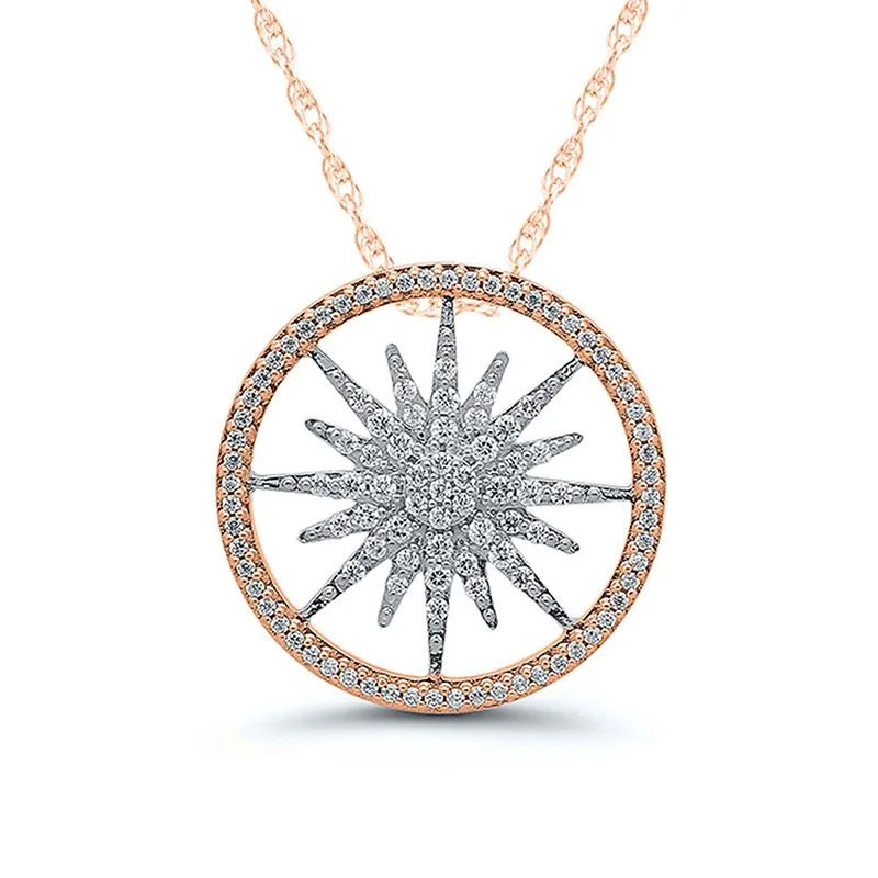 layered silver necklaces for women-SUN BURST DIAMOND PENDANT