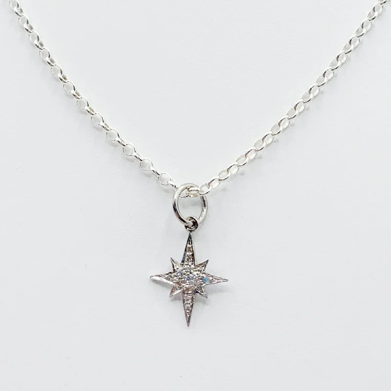 infinity necklaces for women-Sterling Silver Star Pendant with Diamonds