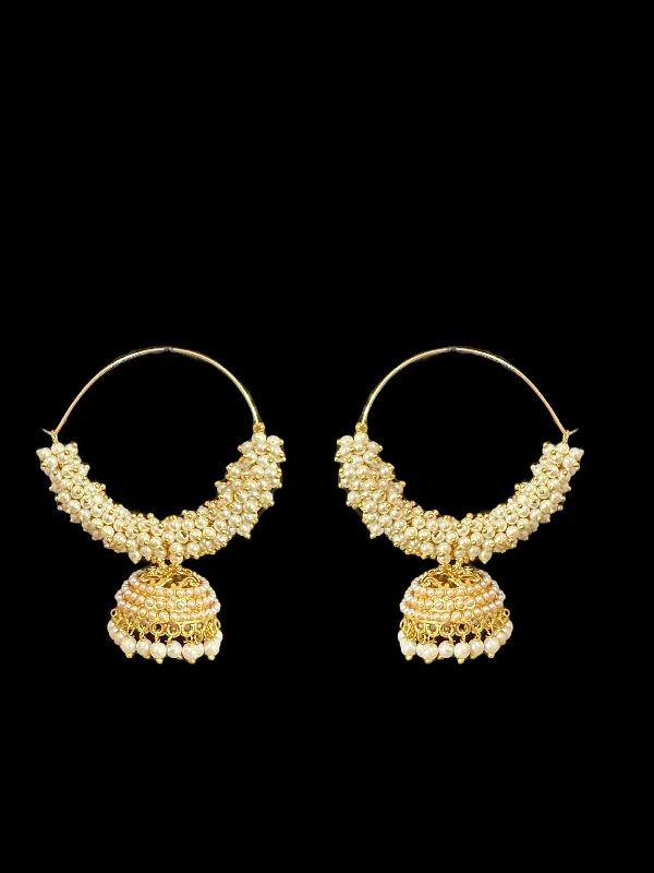 hoop earrings for women-DER138 Gold plated pearl studded hoop earrings  (SHIPS IN 3 WEEKS  )