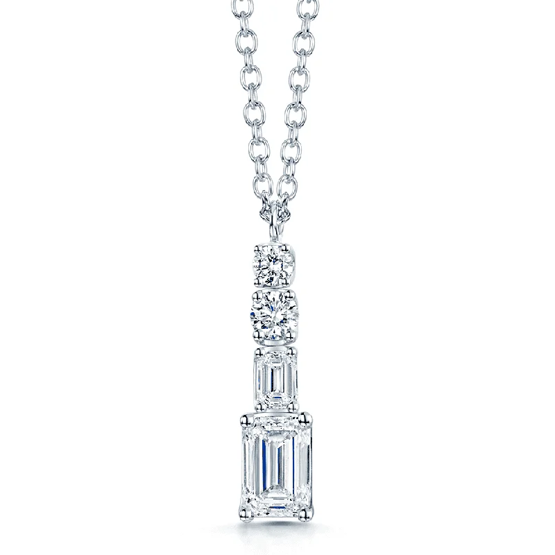 modern necklaces for women-18ct White Gold Round Brilliant and Emerald Cut Diamond Four Stone Pendant