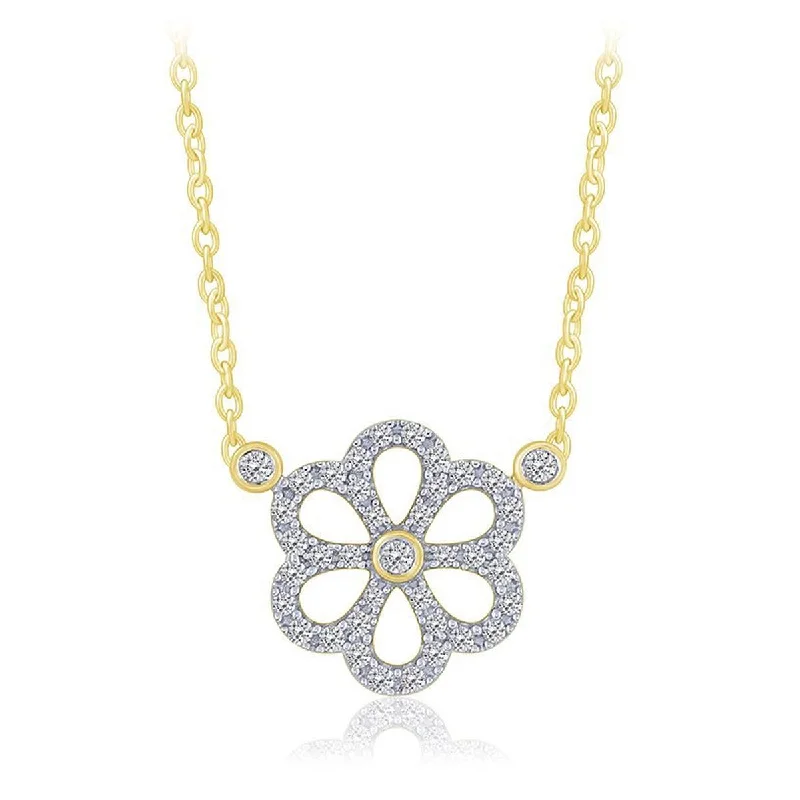 star necklaces for women-YELLOW GOLD FLOWER PENDANT WITH DIAMONDS, 1/6 CT TW