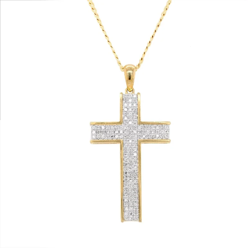 anniversary necklaces for women-MODERN STYLE YELLOW GOLD CROSS WITH 126 ROUND CUT DIAMONDS, 1/2 CT TW