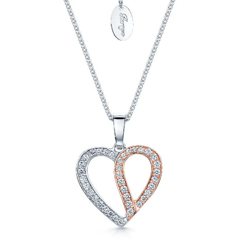 symbolic necklaces for women-18ct White & Rose Gold Diamond Heart Pendant