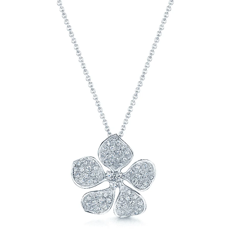 simple necklaces for women-18ct White Gold Diamond Flower Petal Pendant