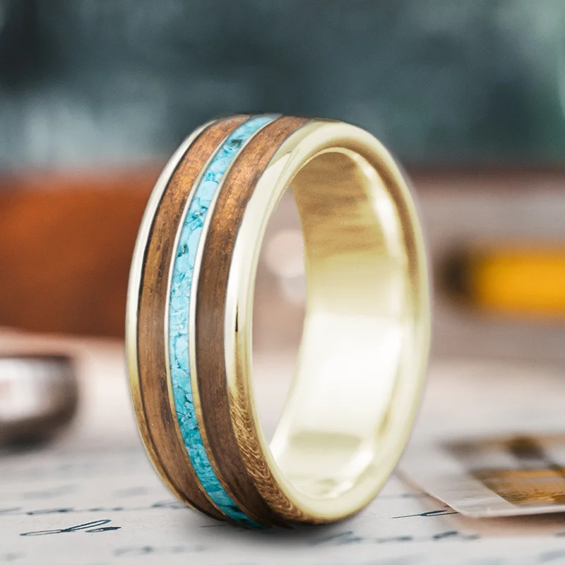 stacked gold rings for women-Custom Design - 3-Inlay Narrow Center qCiga2Fw1NojnY6vClAzuDYW