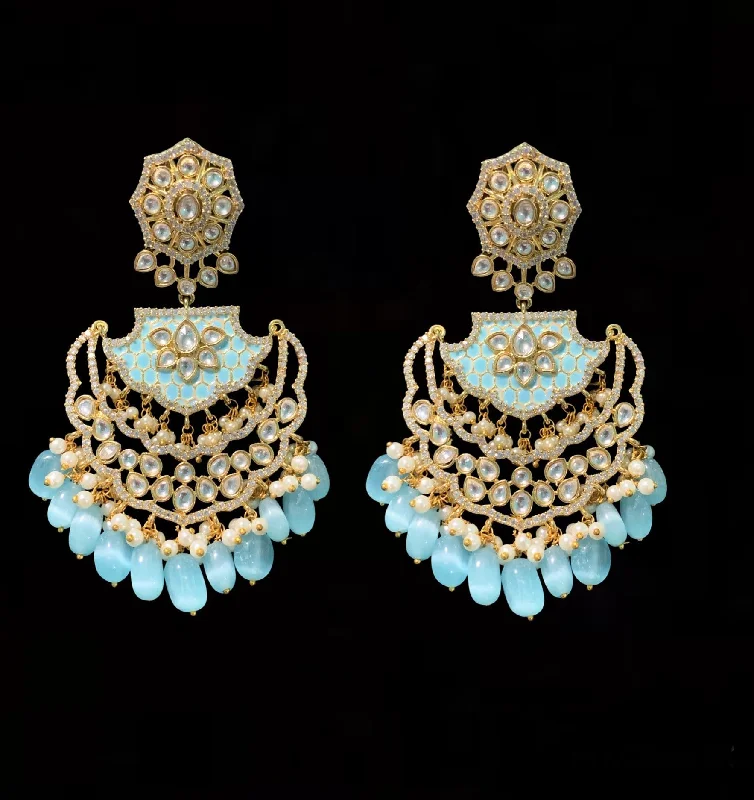 designer earrings for women-DER185 polki with feroza meenakari statement earrings ( READY TO SHIP)